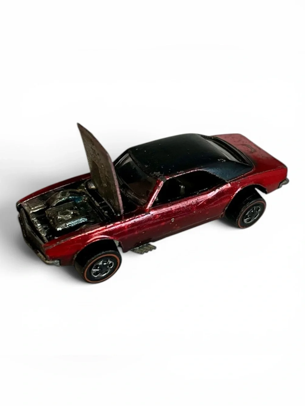 Vintage Hot Wheels Redline 1967 Custom Camaro Red w/Black Roof USA